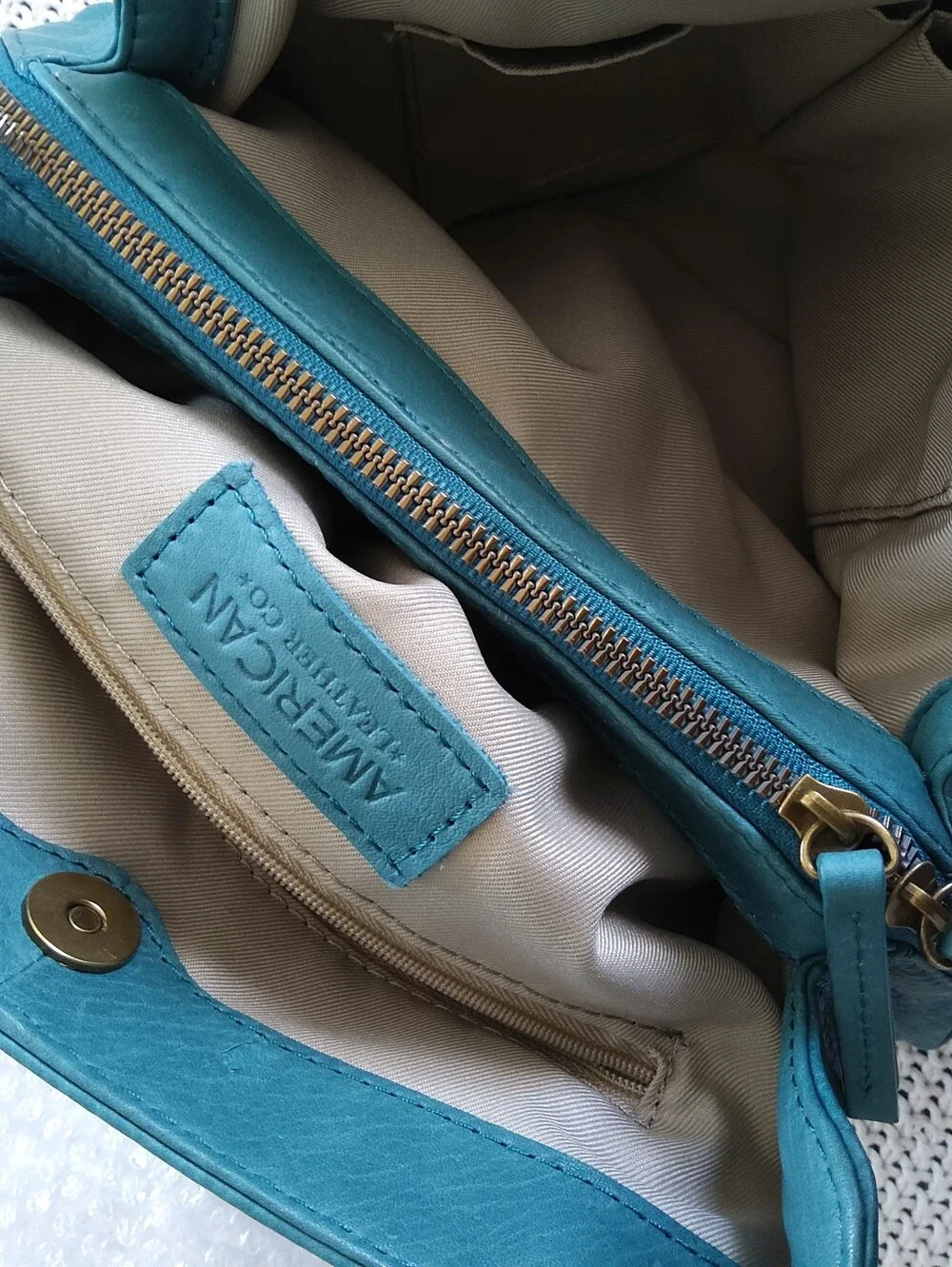 American Leather Co. Ada Triple Entry Learher Turquoise Satchel Crossbody Strap